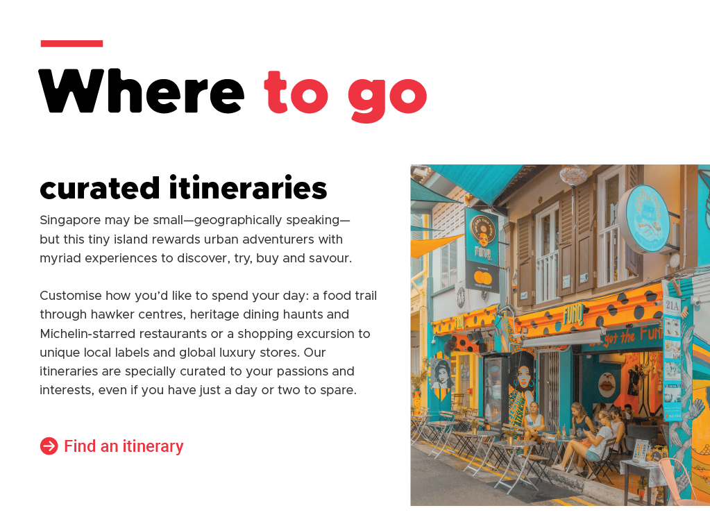 A banner with the text Where to go: Curated itineraries